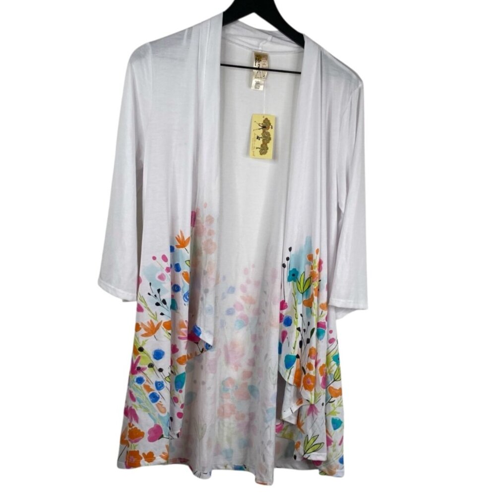 A Walk in The Park Women’s Cardigan Top Medium Drape Open Artsy Floral 3237